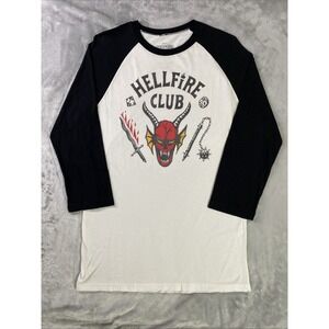 Stranger Things Hellfire Club Shirt Mens Medium White Black Raglan Baseball Tee